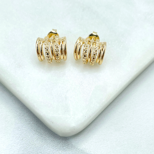 18k Gold Filled Plain and Texturized Multi Huggie Earrings, Fashion Design