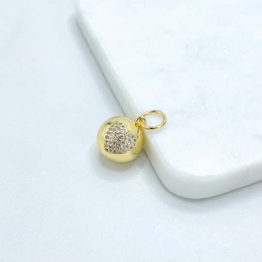 18k Gold-Filled Hollow Ball Pendant with Micro Pave Heart on Front and Stars on Back