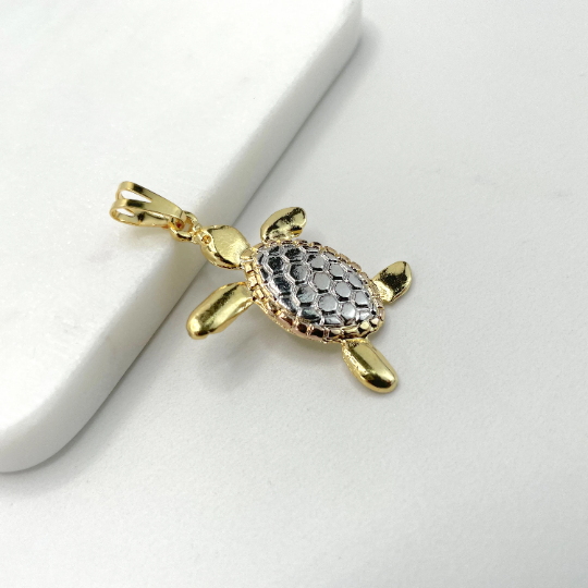 18k Gold Filled Thee Tone Turtle Pendant