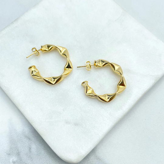 18k Gold Filled 28mm Modern & Texturized C-Hoops Earrings