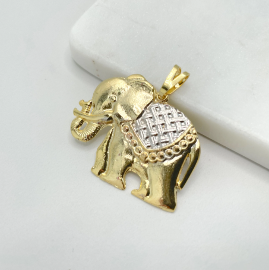 18k Gold Filled Three Tone Texturized Indian Elephant Pendant