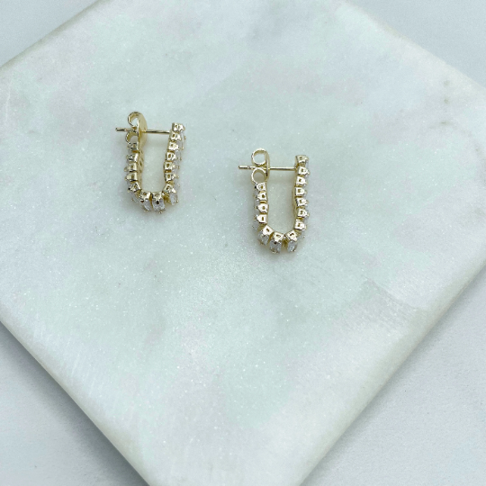 18k Gold Filled Clear Baguette Earrings Soft Hoop Dangle Push Back, Wholesale Jewelry Making Supplies