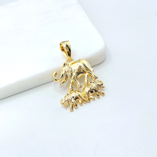 18k Gold Filled Elephant Family Pendant