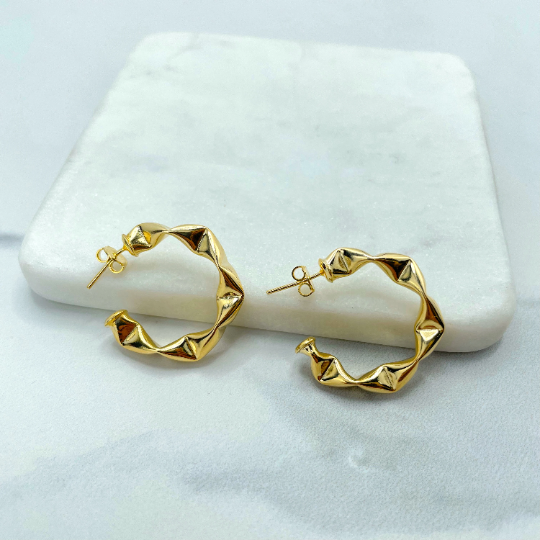 18k Gold Filled 28mm Modern & Texturized C-Hoops Earrings