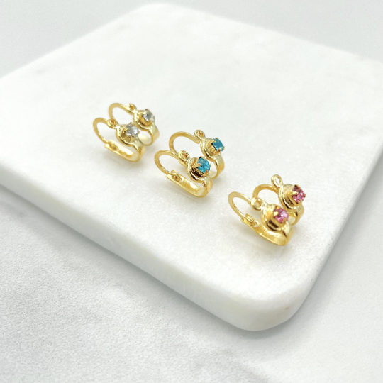 18k Gold Filled Colored Cubic Zirconia Leverback Kids Earrings