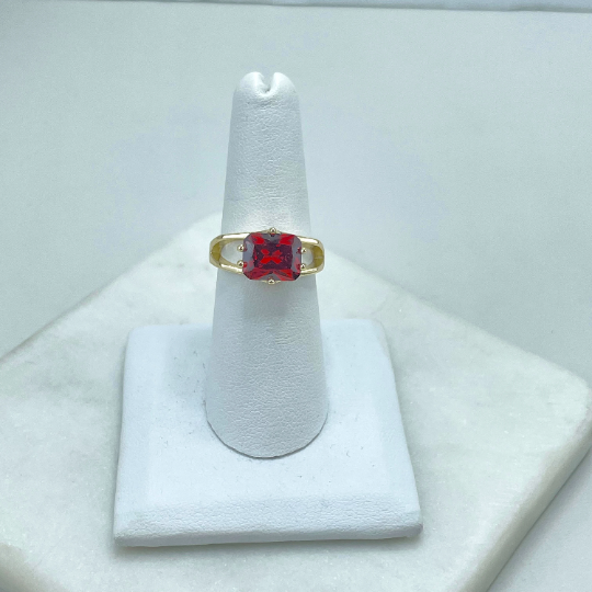 18k Gold Filled Colored Cubic Zirconia Rectangular Stone, Cutout Detail Cocktail Ring, Wholesale Jewelry Making Supplies