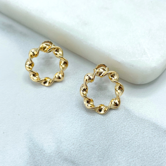 18k Gold Filled 15mm Twisted Hoops Shape Huggie Earrings
