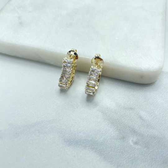 18k Gold Filled Clear Baguette Earrings Soft Hoop Dangle Push Back, Wholesale Jewelry Making Supplies