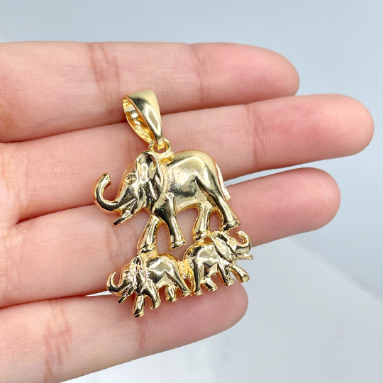 18k Gold Filled Elephant Family Pendant