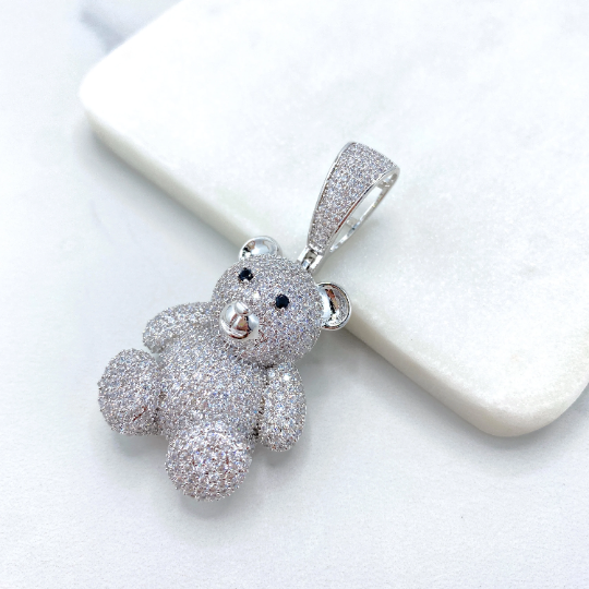 18k Gold Filled or Silver Filled Micro Pave Puffed Teddy Bears Shape Pendant Only, with Large Bail