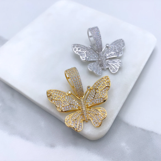 18k Gold Filled or Silver Filled Micro Pave Butterfly Shape Pendant Only, with Large Bail