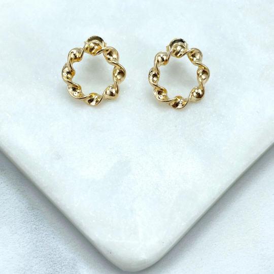 18k Gold Filled 15mm Twisted Hoops Shape Huggie Earrings