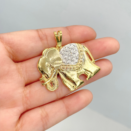 18k Gold Filled Three Tone Texturized Indian Elephant Pendant