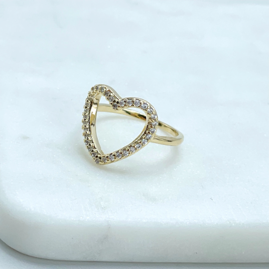 18k Gold Filled Micro Cubic Zirconia Cutout Heart Shape Design Delicate Romantic Ring