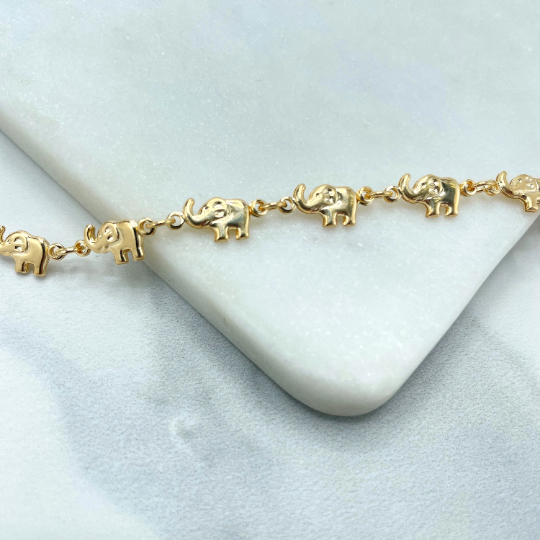 18k Gold Filled 4mm Puffed Elephants Linked Chain Anklet