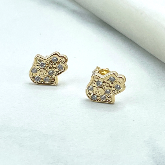 18k Gold Filled Cubic Zirconia Hamsa Hand Shape Design Stud Earrings, Lucky & Protection Jewelry