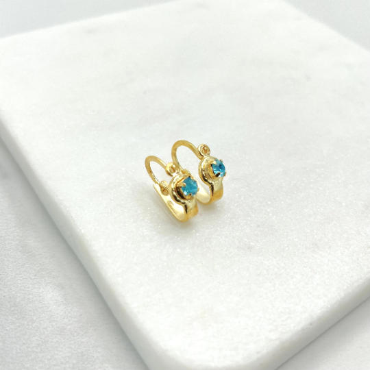 18k Gold Filled Colored Cubic Zirconia Leverback Kids Earrings