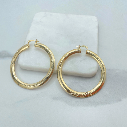 18k Gold Filled 30mm or 60mm Diamond Cut Details Hoops Earrings