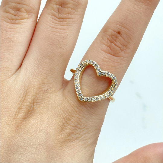 18k Gold Filled Micro Cubic Zirconia Cutout Heart Shape Design Delicate Romantic Ring
