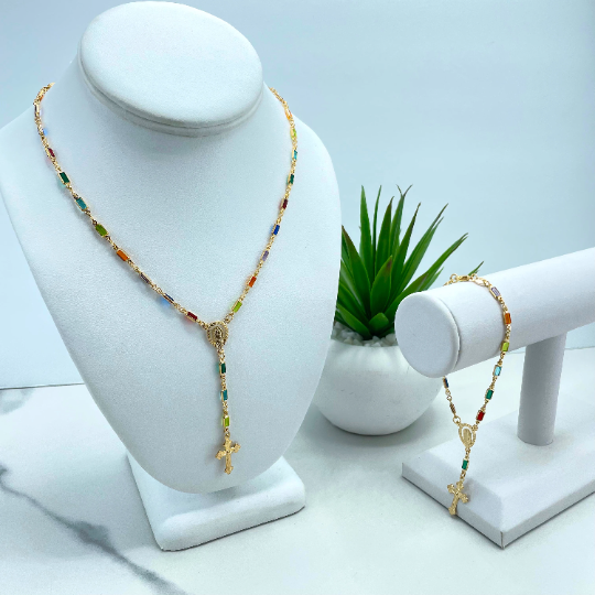 18k Gold Filled Virgen De Guadalupe, Our Lady of Guadalupe, Colorful Fashion Rosary or Rosary Style Bracelet, Wholesale Jewelry Supplies