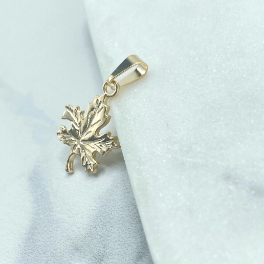 18k Gold Filled Texturized Fall Leave Pendant Charm