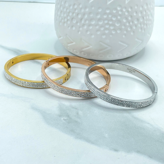 18k Gold Filled, Silver Filled or Rose Gold Filled, Tree Row Clear Cubic Zirconia Bangle Bracelet, Wholesale Jewelry Making Supplies