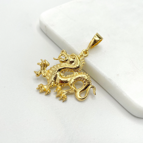 Dragon Charms for Necklace, 18K Gold Filled Charm Pendant with CZ, Rectangular Dragon Charms for Jewelry Making, One Piece #CR0004
