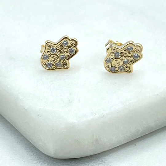 18k Gold Filled Cubic Zirconia Hamsa Hand Shape Design Stud Earrings, Lucky & Protection Jewelry