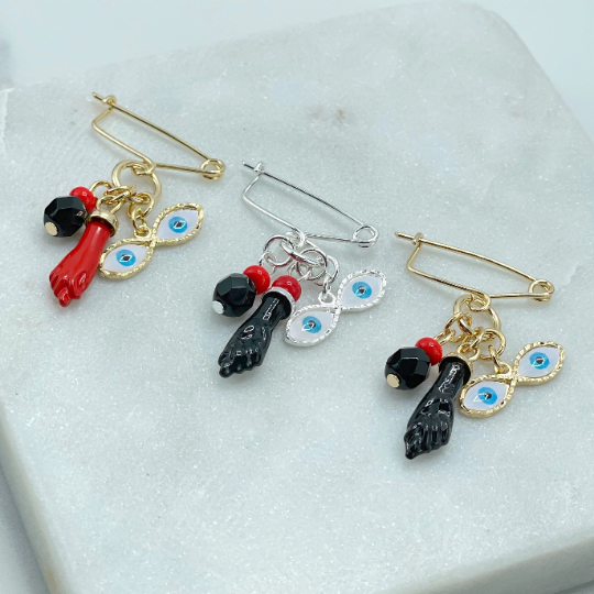 18k Gold Filled or Silver Filled, New Born, Simulated Azabache, Figa Hand, Evil Eye Charms Pendant, Wholesale Jewelry Making Supplies