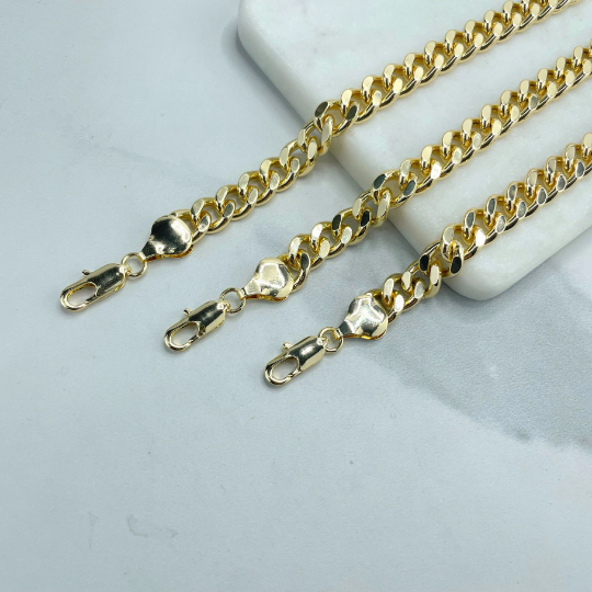 18k Gold Filled 9mm Flat Curb Link, Flat Cuban Link Chain Bracelet, Wholesale Jewelry Making Supplies