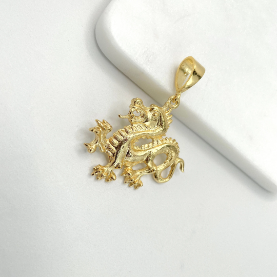 Dragon Charms for Necklace, 18K Gold Filled Charm Pendant With CZ,  Rectangular Dragon Charms for Jewelry Making, One Piece CR0004 
