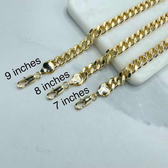 18k Gold Filled 9mm Flat Curb Link, Flat Cuban Link Chain Bracelet, Wholesale Jewelry Making Supplies