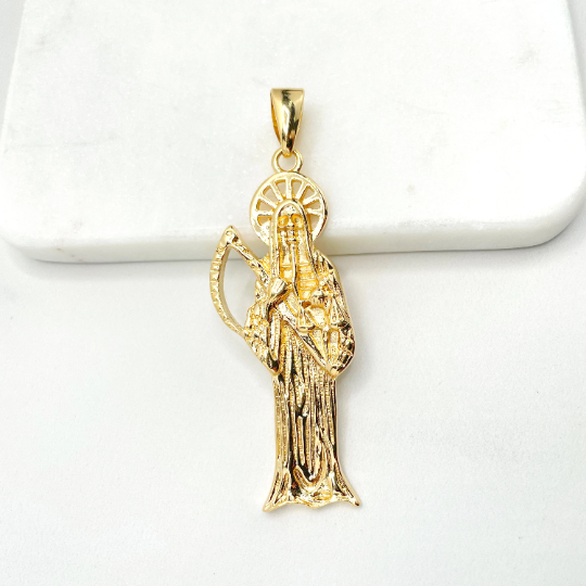 18k Gold Filled Santa Muerte, Grim Reaper Pendant Charms, Skeleton Religious Jewelry