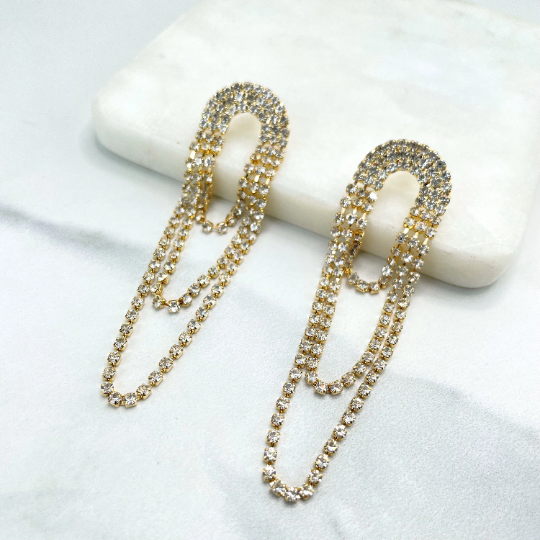 18k Gold Filled Elegant Layered Oval Cubic Zirconia Dangle Drop Earrings, Wholesale Jewelry Making Supplies