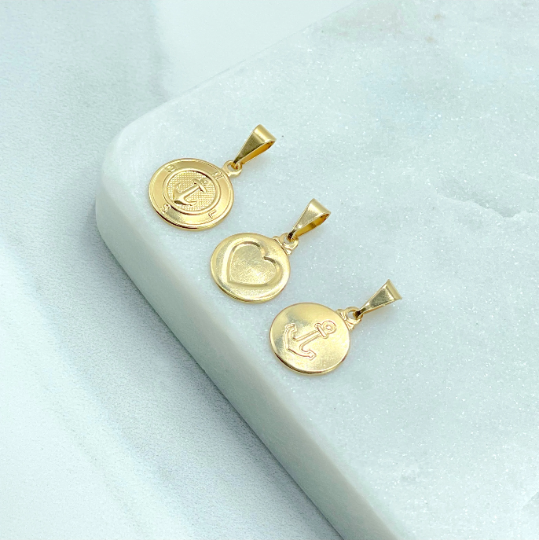 18k Gold Filled Circle Small Charm Anchor or Heart or Compass with Anchor Pendants Wholesale Jewelry Supplies