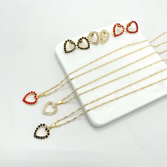 18k Gold Filled Singapore Link Colored Cz Heart Necklace and Earrings Set