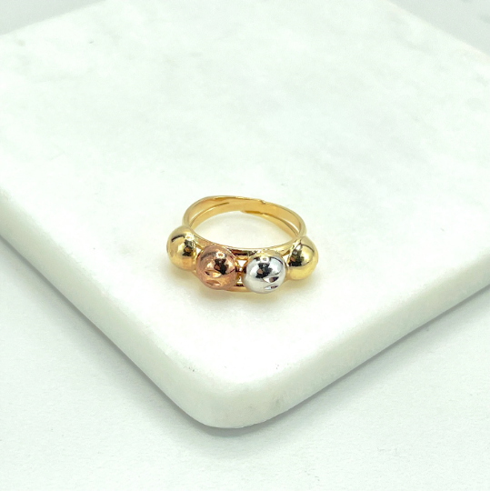 18k Gold Filled Three Tone Balls Ring