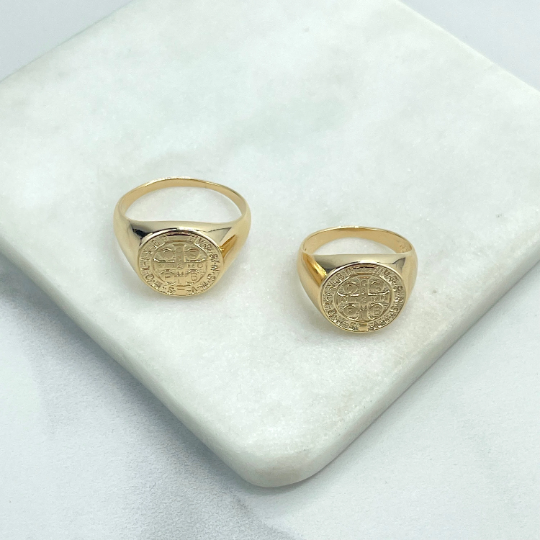 18k Gold Filled Saint Benedict Ring, Saint Benoit Ring, St Benedict Medals Protection Signet Band