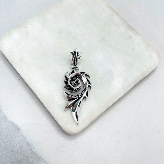925 Sterling Silver Tribal Pendant Spiral Empress Pendant, Stamped 925