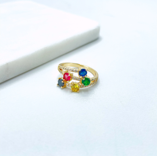 18k Gold Filled Colored Cubic Zircornia and Micro CZ Ring