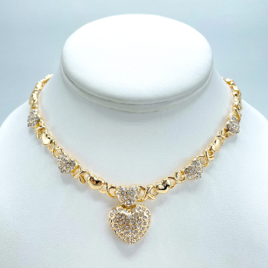 18k Gold Filled Cubic Zirconia Heart Hug & Kisses XoXo Design Set 04 Pieces