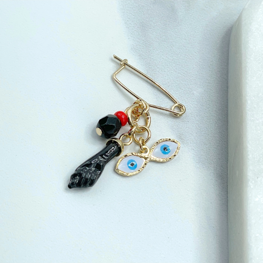 18k Gold Filled or Silver Filled, New Born, Simulated Azabache, Figa Hand, Evil Eye Charms Pendant, Wholesale Jewelry Making Supplies