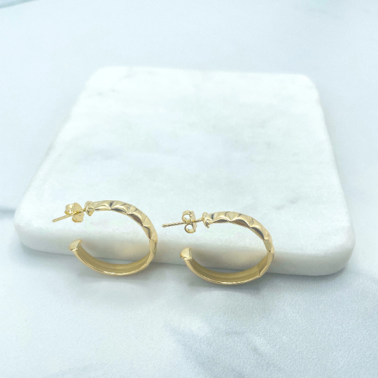 18k Gold Filled Square Texturized C-Hoops Earrings Wholesale Jewelry Making Supplies