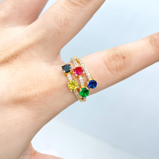 18k Gold Filled Colored Cubic Zircornia and Micro CZ Ring
