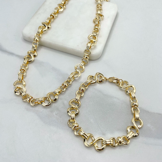 18k Gold Filled 2mm Infinity Chain Link SET with Necklace and Bracelet