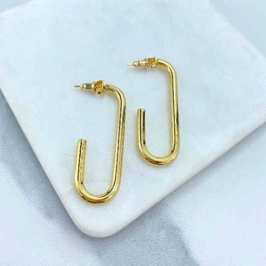 18k Gold Filled Open Rectangular Long Link Stud Earrings