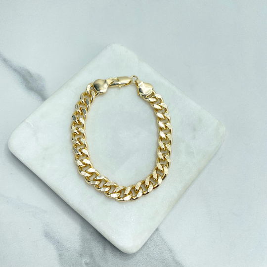 18k Gold Filled 9mm Flat Curb Link, Flat Cuban Link Chain Bracelet