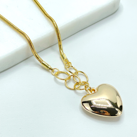 18k Gold Filled 2mm Snake Chain, Necklace with Heart Charms, Wholesale Jewelry Supplies