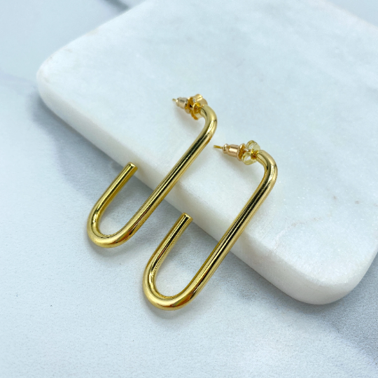 18k Gold Filled Open Rectangular Long Link Stud Earrings