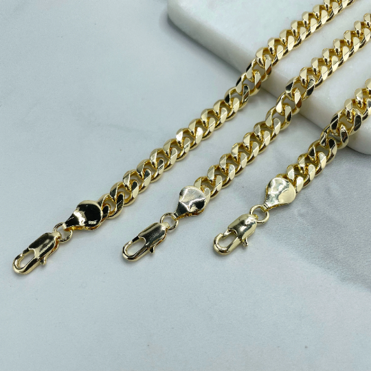 18k Gold Filled 9mm Flat Curb Link Chain, Flat Cuban Link Bracelet, Wholesale Jewelry Making Supplies